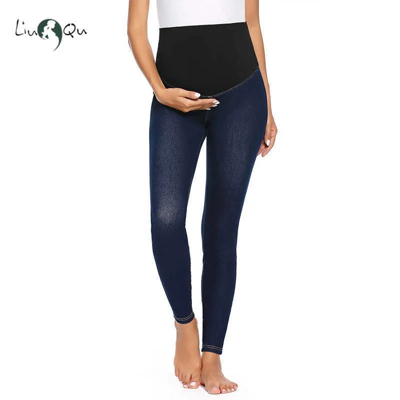 Kvinnors Maternity Jeans Super Stretch Slim Fit Jeggings för kvinnor Hög midja Jean Leggings med fickor Skinny 210721