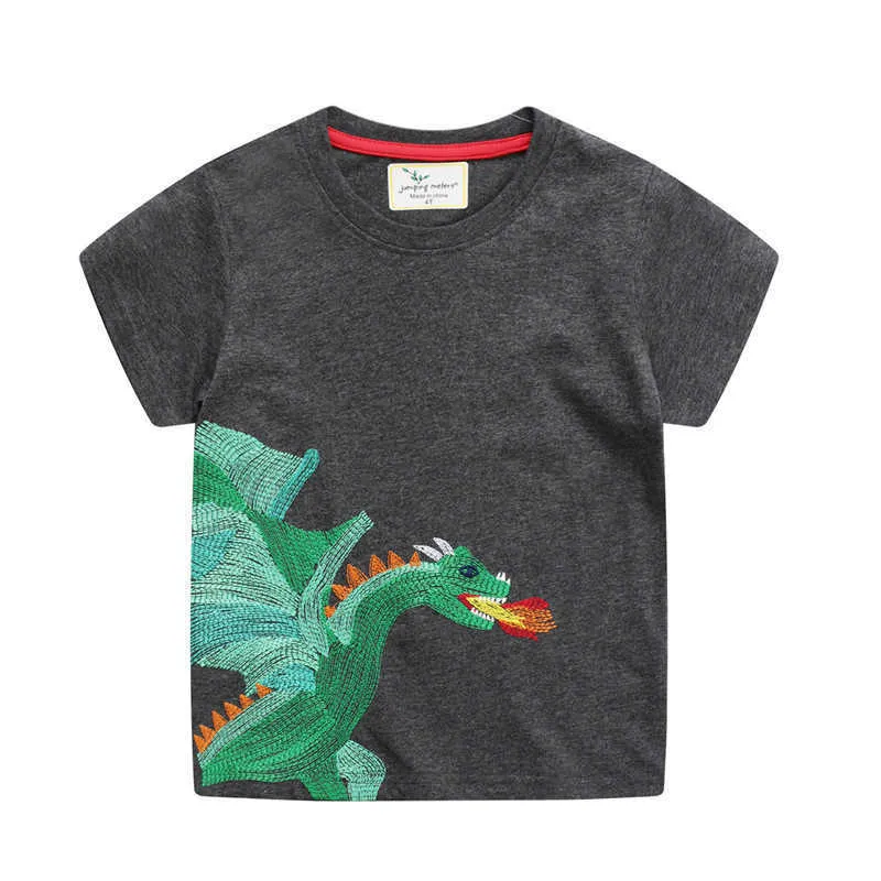 Jumping Meters Été Bébé Dinosaures Imprimer Coton Vêtements À Manches Courtes T-shirts Enfants Mode Tops T-shirts pour Garçons Filles Porter 210529