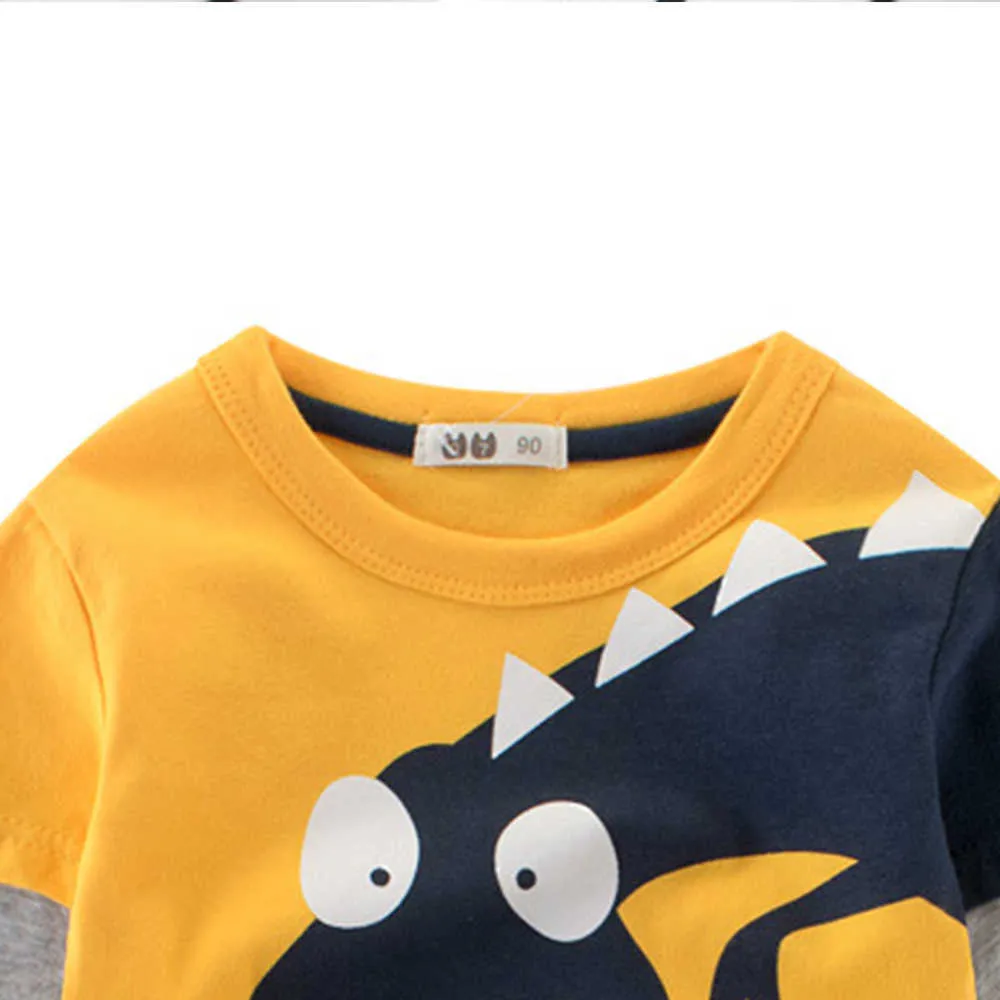 T-shirt a maniche lunghe con stampa di dinosauro bambini in autunno abbigliamento bambini Colore giallo Disponibile 210528