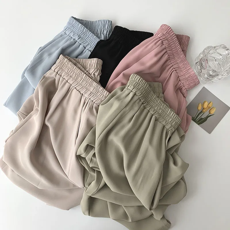 Kimutomo Solid Casual Pants Spring Women Clothing Korean Fashion Elastic High Waist Wide Leg Trousers Outwear Chic 210521