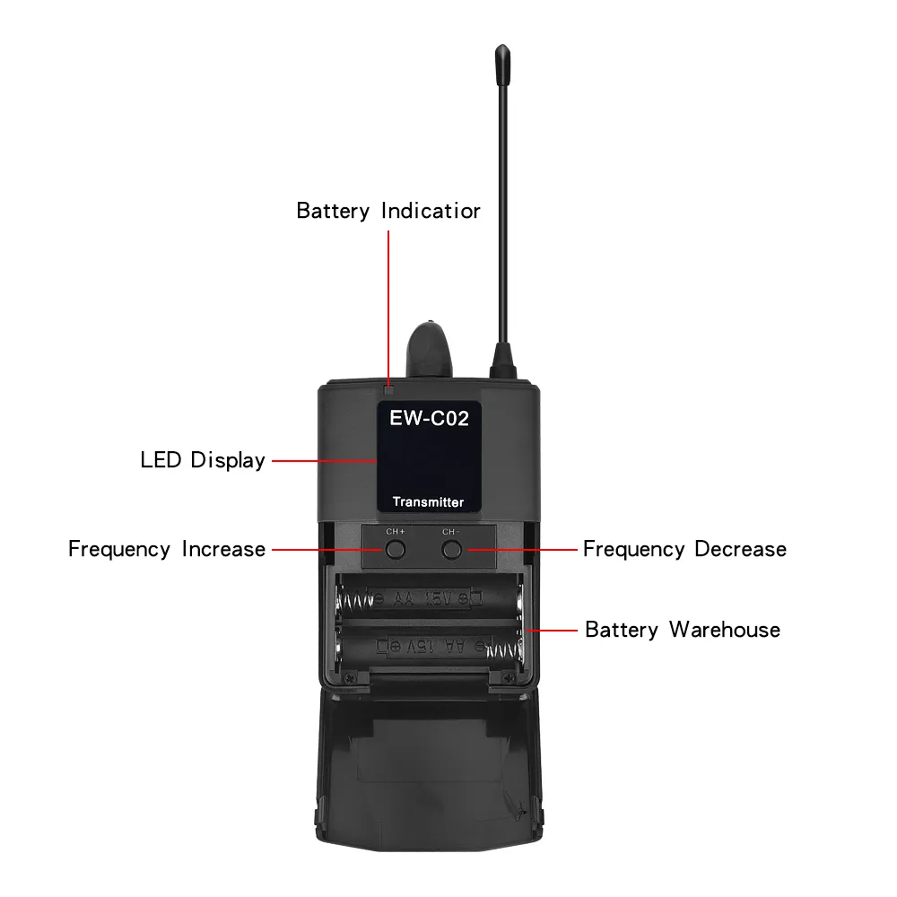 EYK EW-C02 30 Channel UHF Wireless Dual Lavalier Microphone System 60m Range DSLR Camera Phone Interview Recording Lapel Mic