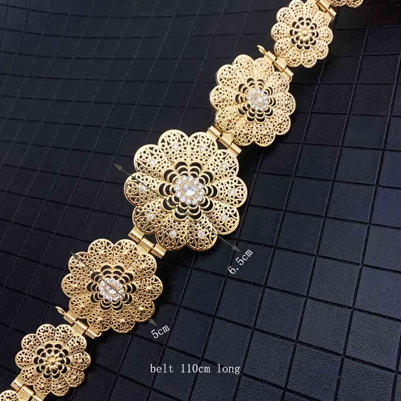 RLOPAY Flower Women Waist Chains with Crystals Gold Jewelry for Abaya Colors Rhinestone Moroccan Wedding Belts