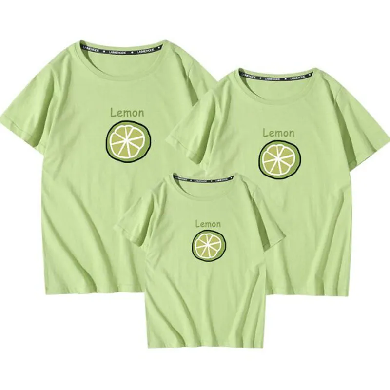 Family Look Matching Outfits T-shirt Clothes Mother Father Son Daughter Kids Baby Summer Lemon Printing 210521