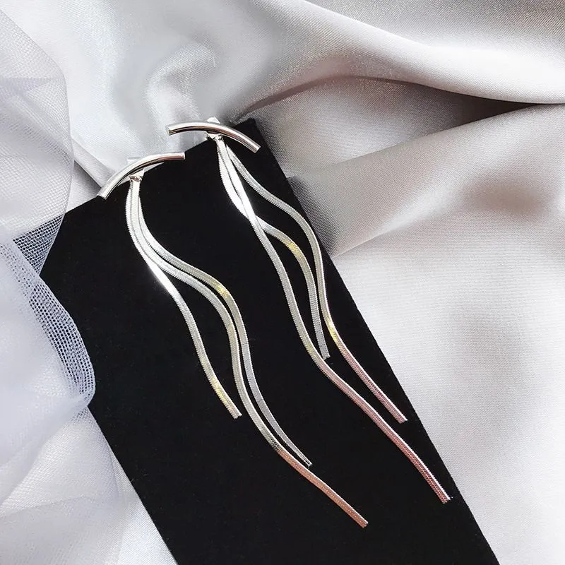 Винтажные золотые серьги-капли с длинной нитью и кисточками для женщин, глянцевая дуга, геометрические корейские модные ювелирные изделия, подвесные подвески