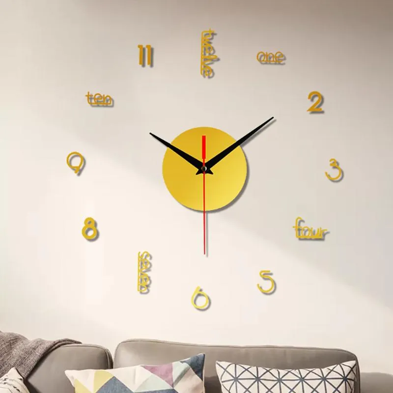 Horloges murales 80cm DIY Quartz Acrylique 3D Grand Miroir décoratif Autocollants Horloge surdimensionnée Reloj de Pared234o