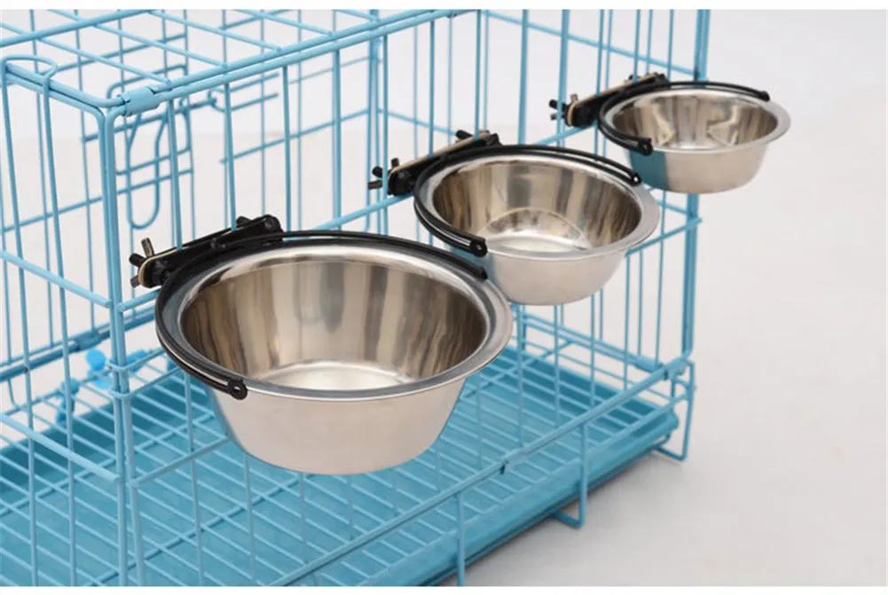 Bol pour animaux de compagnie peut accrocher des bols de Cage pour chien stationnaires plat suspendu en acier inoxydable Durable chiot chat Feeder1342297