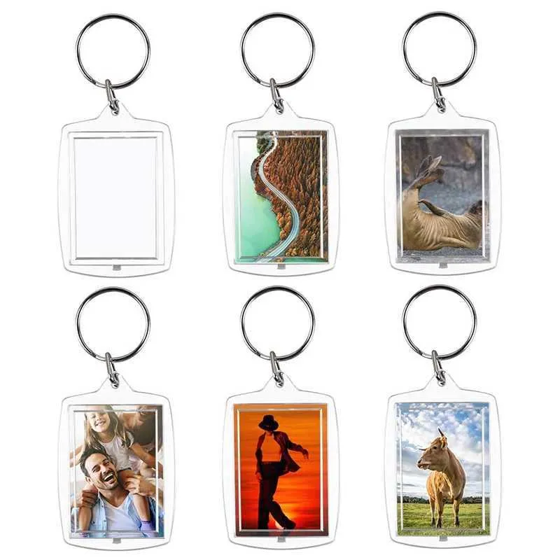 100 stcs PO keychain rechthoek transparant blanco acryl insert po fotolijst sleutelleutel houder diy split ring h09157572149