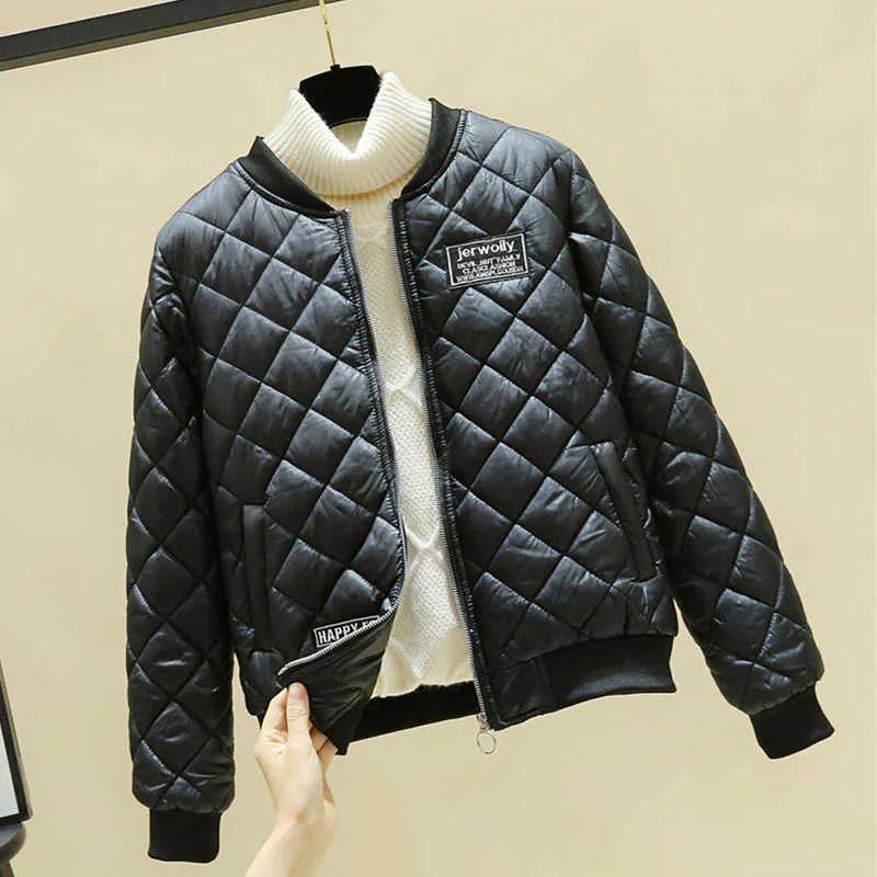 Spring Autumn Women's Clothing Solid Cotton Parkas Short Style o Neck Zipper Female Jacket versized Coats Puffer 210914
