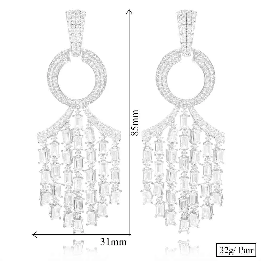 Godki Słynna marka 3 ton Luksusowy Waterdrop Dangle Trendy Cyrkon Zaręczyny Party Dubaj Kolczyki Dla Kobiet 2021