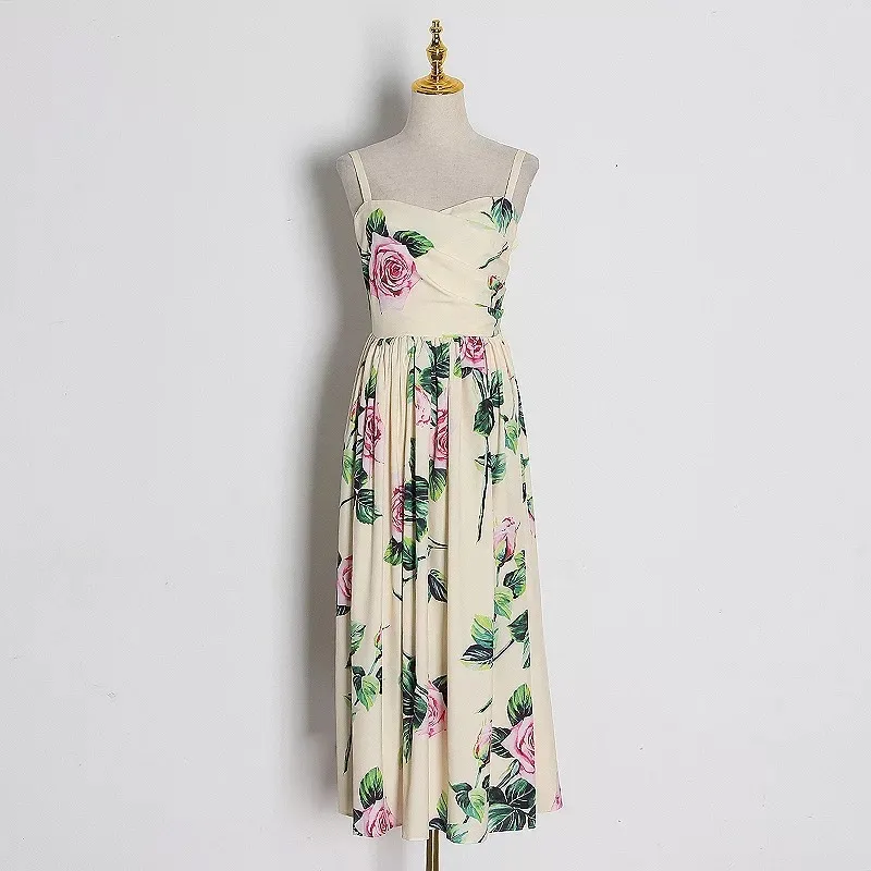 Vintage doux jeune mode rose fleur imprimé floral haute qualité fête robe de plage vestidos de fiesta noche 210421