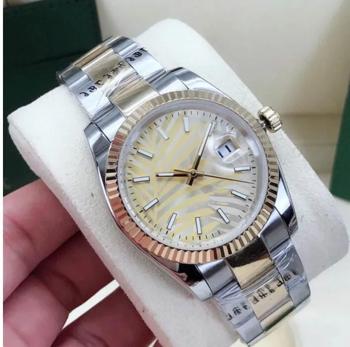 36mm Fashion Women's Automatic Movement Watch 2813 Mechanical Gold rostfritt stål Strap Women Watches Palms Leaves Dial Lady252f
