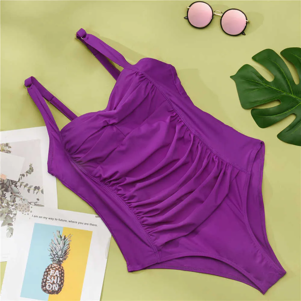 Women Swimsuit Plus Size Swimwear Classic Slimming Solid Sexy Push Up Summer Bathing Suit Beachwear S~3XL 210611