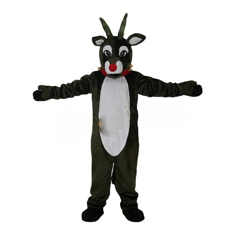 Costumes de mascotte vert foncé en peluche noël cerf Fursuit tête pour adulte mascotte fourrure Animal fantaisie fête jeu vêtements scène spectacle