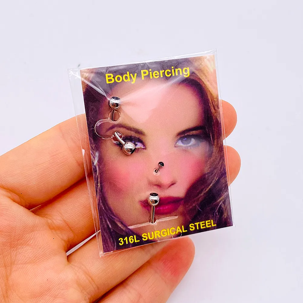 12 Förpackningar / Många Rostfritt Stål Ögonbryn Nails Crystal Nose Ring Labret Lip Piercing Smycken Set Kvinnor Tjej Ny gåva