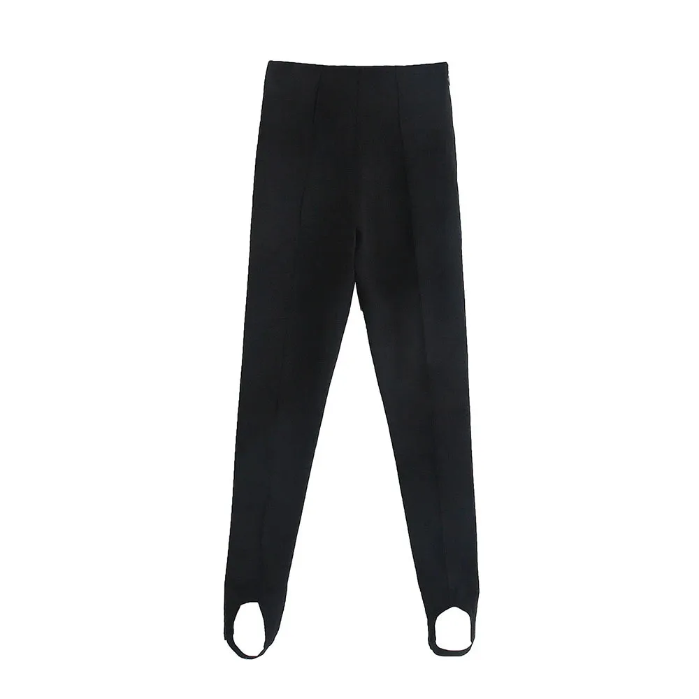BBWM printemps mince noir Base de base couleur unie taille haute pantalon côté fermeture éclair pied montrer haute usure Leggings pantalon 210520