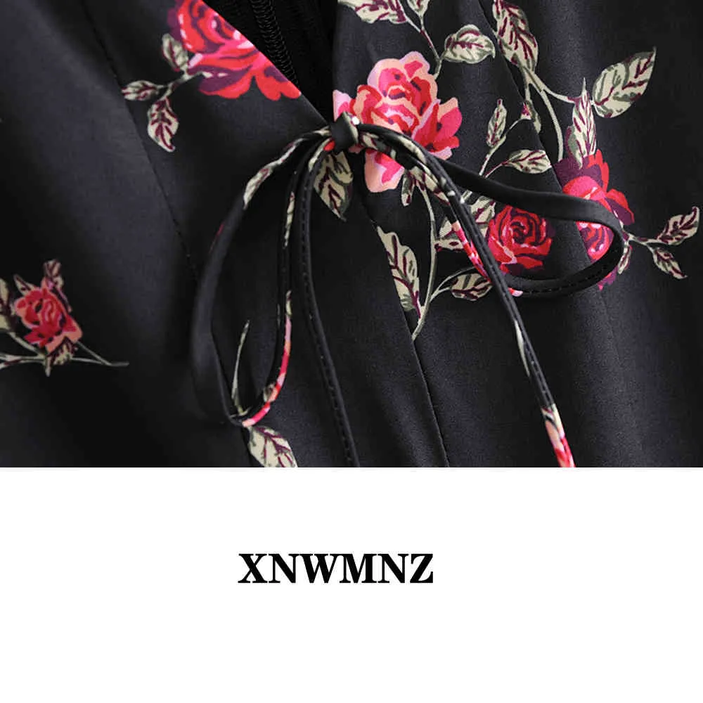 women Romantic rose print mini dress Girls billowy Sleeve V neck Shirred Skirt Seamed Bodice Panels Full Bell Sleeves 210520
