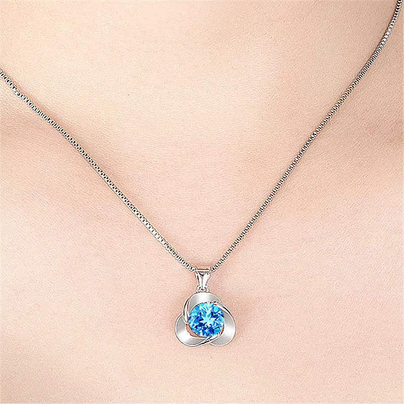 Crystal Womens Necklaces Pendant Silver female clavicle simple grass girlfriend's Valentine's gift gold plated
