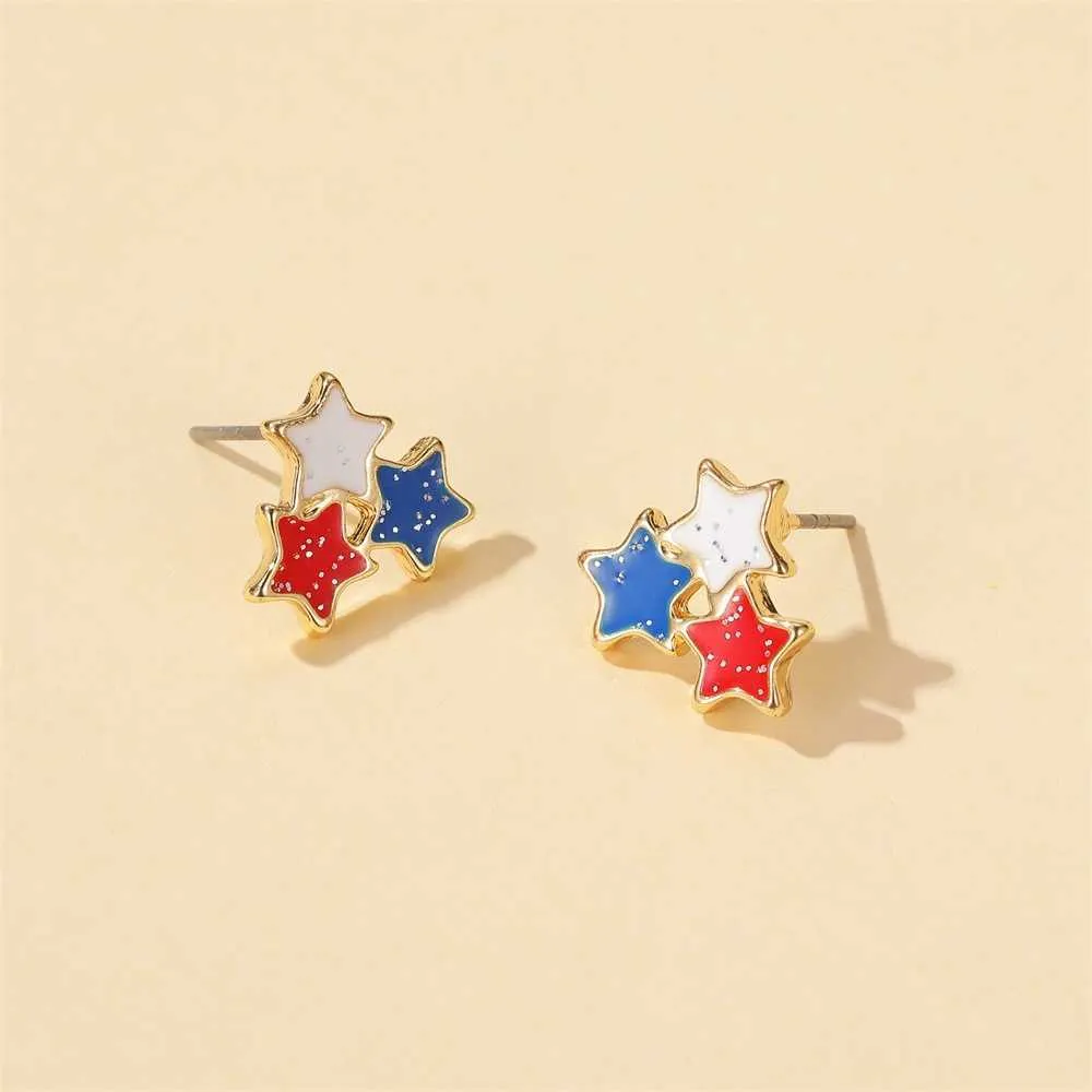 Nouvelles boucles d'oreilles style européen et américain boucles d'oreilles drapeau américain couleur douce trois étoiles boucles d'oreilles papillon libellule X0709 X0710