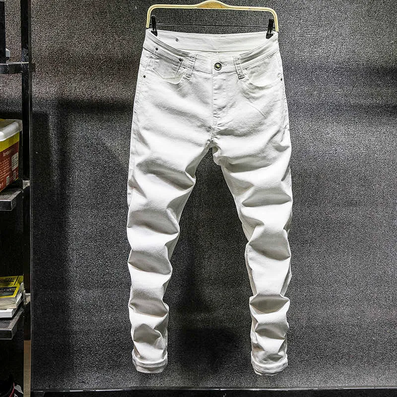 2021 Automne Style classique Marque Slim Coton Stretch Denim Jeans Teen Men's Fashion Fit Jeans Bleu Kaki Vert Noir Blanc Gris X0621