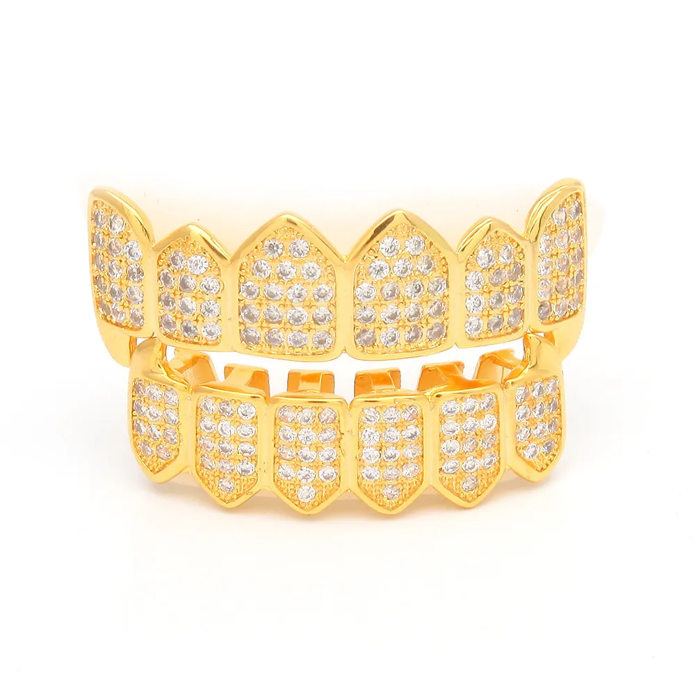 HOT Hallowmas dents de vampire grillz hommes grillz Hip Hop or dents électrolytiques serties de dents incrustées de zircon accessoires rock bijoux