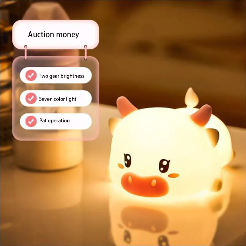 Night Lights Cute silicone Night Sleep lamp Children's toy Birthday gift Year of the Ox Creative220q