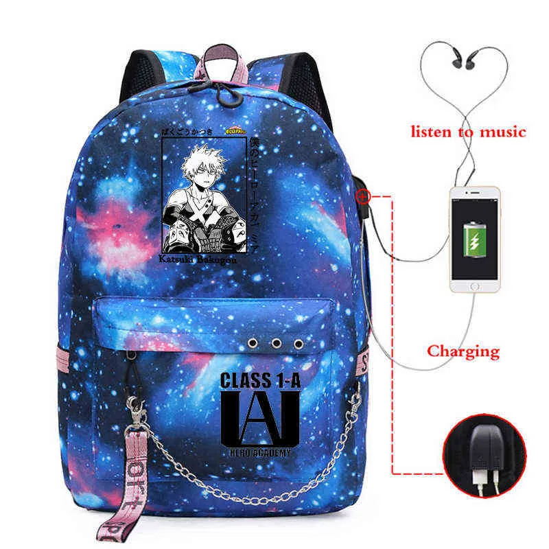 Anime mi héroe academia deku bakugou boku sin bolsas escolares para niñas mochila para laptop femenina usb429822222