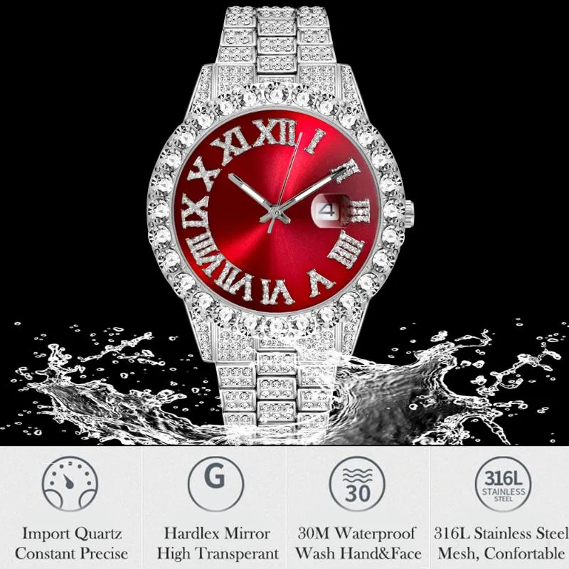 Full Diamonds Fashion Quartz Watch Men Iced Out Luxury Classic Designer Silver Rostfritt stål Mens Watches Hip Hop Reloj Hombre W317E