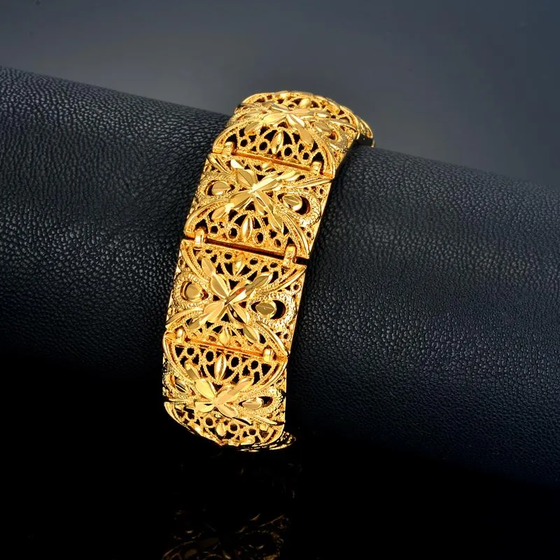 Link Chain Drop 22mm Breedte Chunky Grote Brede Armband Voor Vrouwen Mannen Goud Kleur Ethiopische Sieraden Afrikaanse Bangle Arabische bruiloft Gift219g