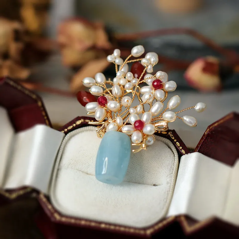 Fabrikpreis elegante kreative handgemachte natürliche Perle Stein Vase Design Vintage Anzug Broschen Mode Modeschmuck