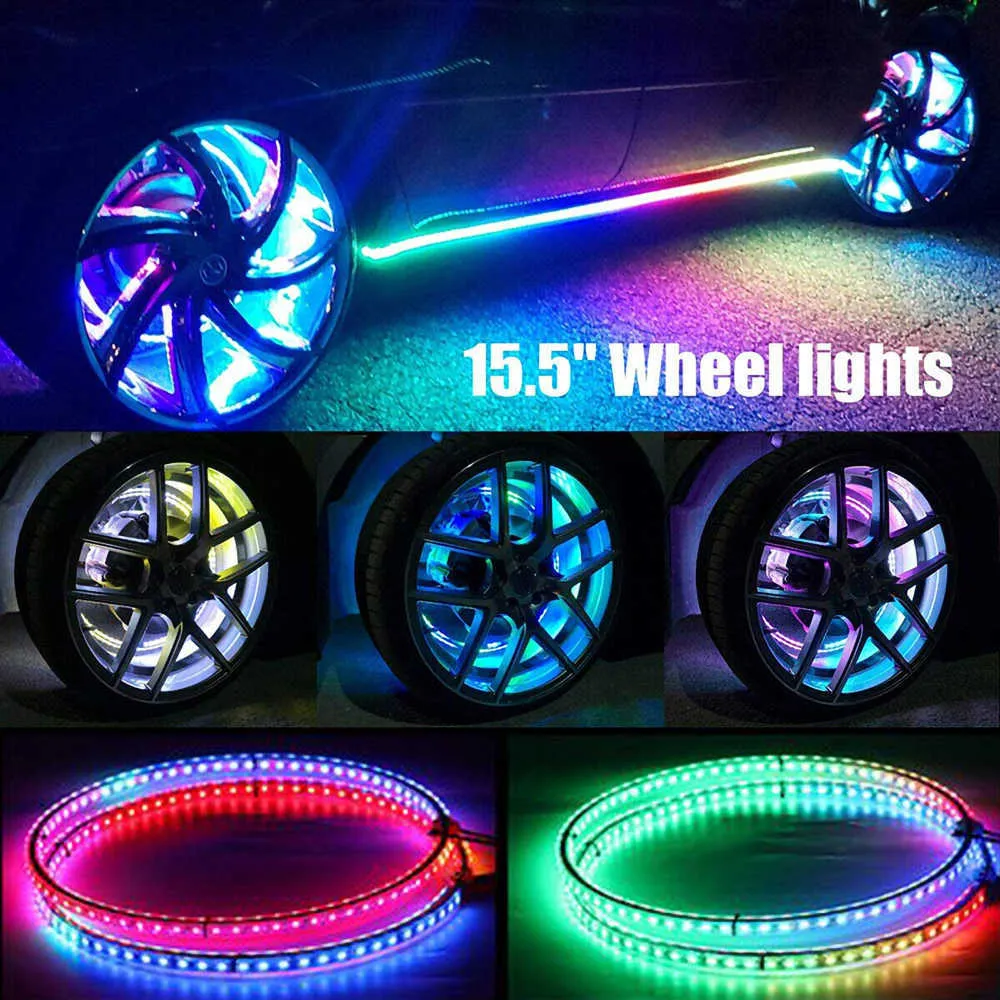 15 5 pollici Car Tire Atmosphere Light Bar Bluetooth RBG Color Wheel Light Ring Antiurto Impermeabile Auto Wheel Light Ring265m