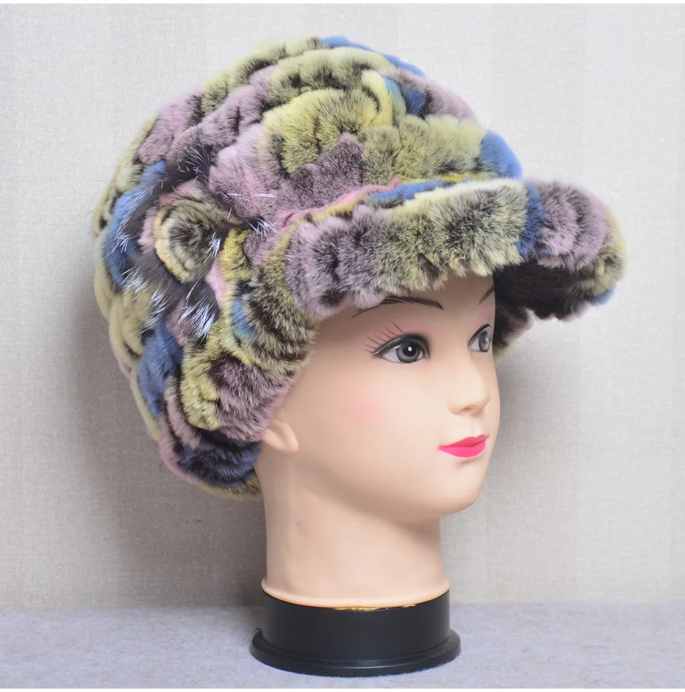 Cappello di pelliccia di coniglio Rex lavorato a maglia morbida naturale Donne russe Inverno 100% autentico Rex Caps Lady Warm Hats