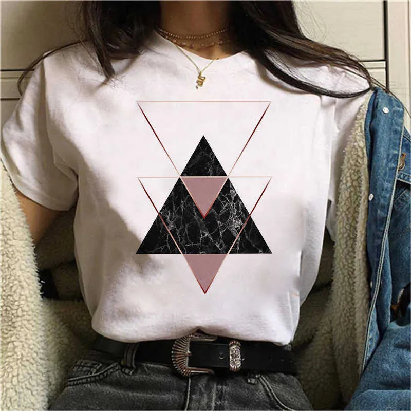 Wvioce Beautiful Geometria Drukowana T Shirt Kobiety 90s Graficzna Koszulka Harajuku Topy Tee Cute Krótki Rękaw Clothes Kobieta 24982 x0527