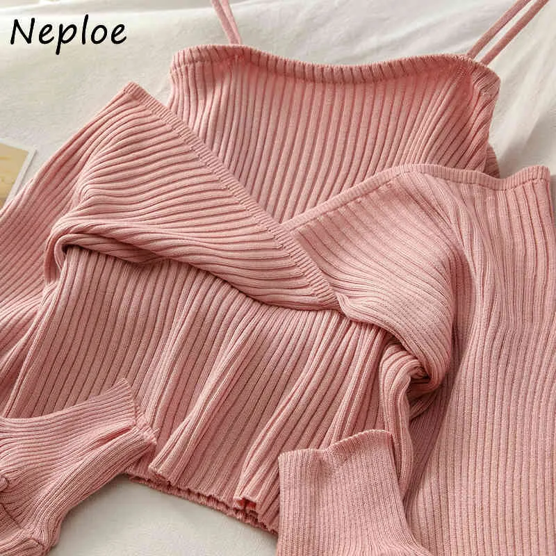 Neploe Mode Faux Patchwork Tricot Camis Pull Femmes Pull À Manches Longues Épaule Sans Bretelles Pull Femme Printemps Sueter 210423