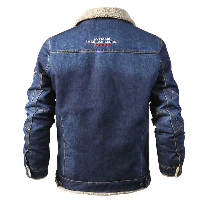 CHAIFENKO Men's Winter Denim Jacket Parkas Windproof Thick Fleece Warm Coat Fashion Casual Fur Collar Brand 6XL 210811