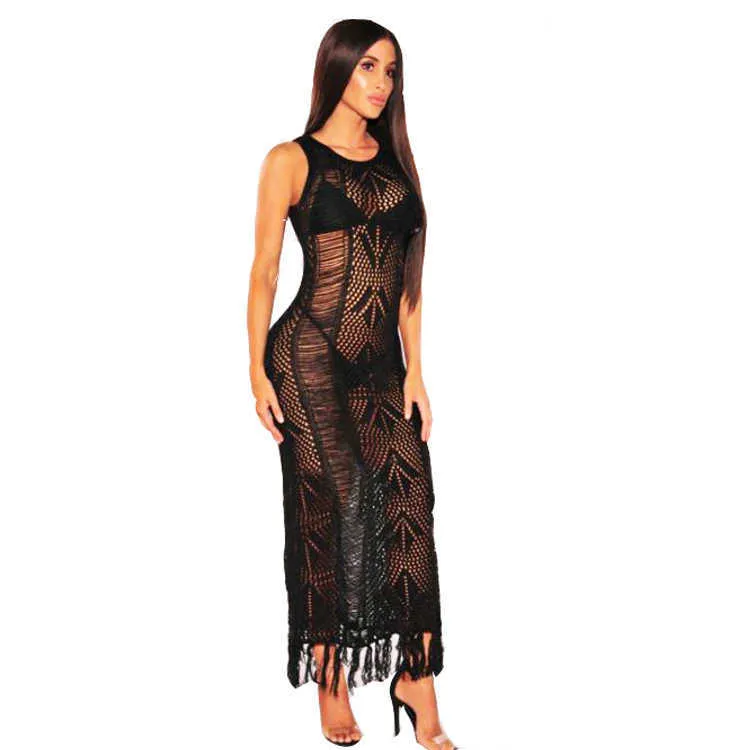 Abito da spiaggia a tunica all'uncinetto Copricostumi Estate Donna Costumi da bagno Sexy Scava fuori il costume da bagno lavorato a maglia Copricostume Abito lungo da spiaggia X07161406562