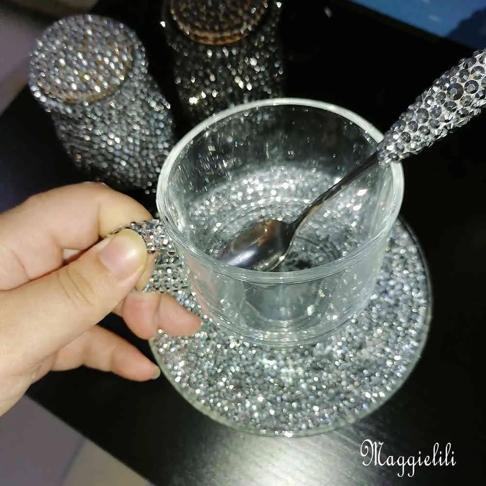 Bling fait à la main mousseux café cristal strass gobelet tasse cadeaux après-midi thé 190 ml verre