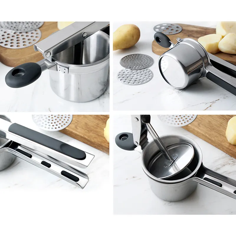 Potato Masher Ricer Press Mashed Potatoes Stainless Steel Crushing Potatoes Puree Fruit Vegetable Juicer Press Maker Tool 210319