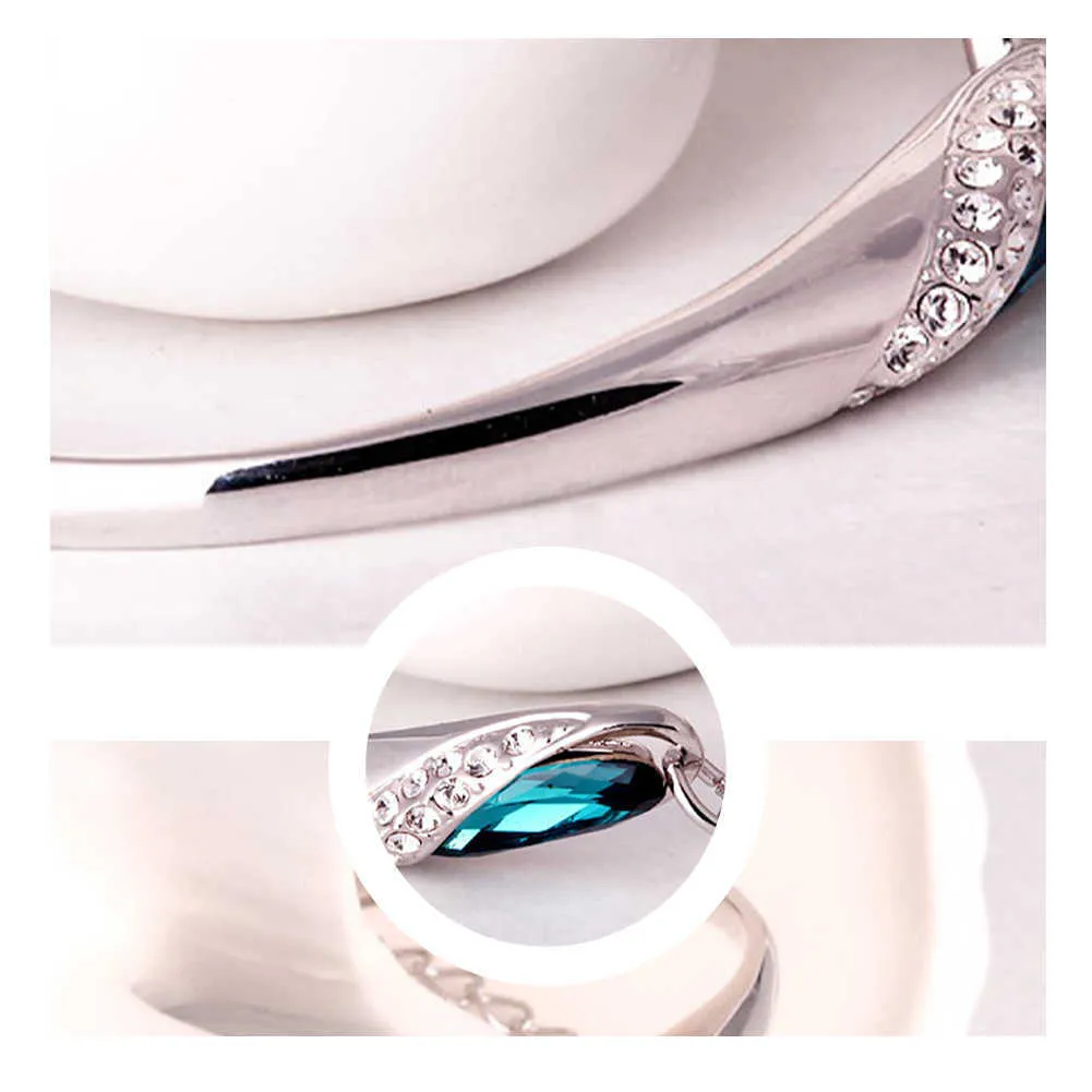 2021New Fashion Bangle Armband Gift New Fashion Women Ocean Blue Crystal Rhinestone Fine Smycken Ny Q0717