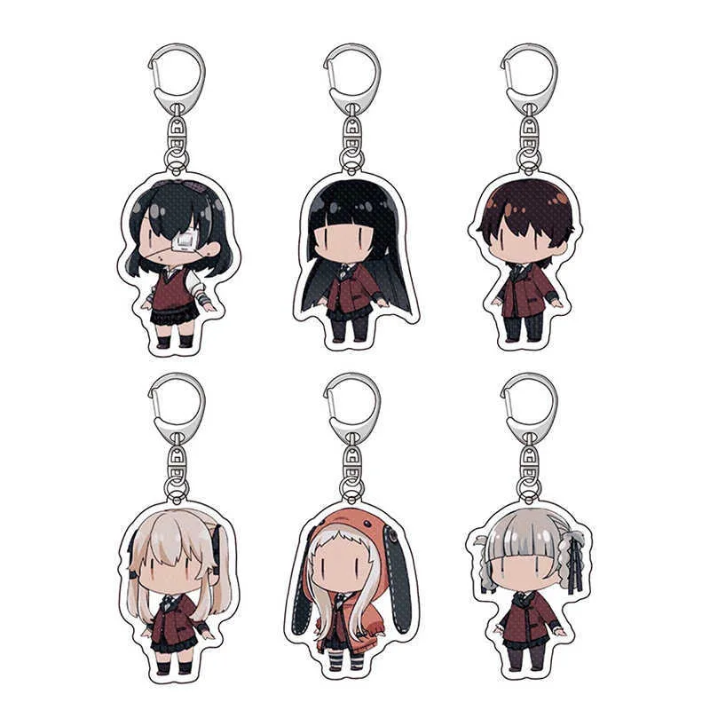 Anime giapponese Kakegurui Portachiavi Placcato argento Figure di cartoni animati Ciondolo in acrilico Portachiavi in metallo Portachiavi adorabile Llaveros G1019