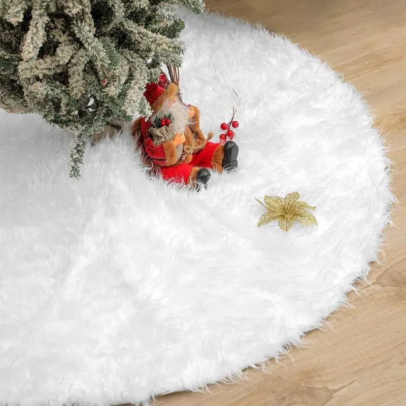 Vit julgran kjol plysch faux päls xmas carpet glada dekorationer prydnad år navidad hem inredning 211018