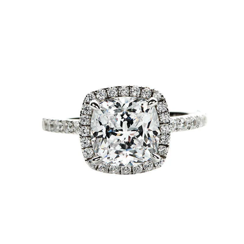 2020 Cojín corte 3ct Anillo de diamante de laboratorio 925 anillos de boda de compromiso de plata esterlina para mujeres hombres Moissanite Party Jewelry266U