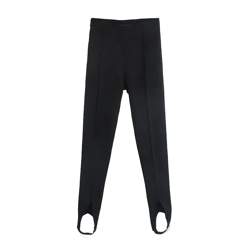 BBWM printemps mince noir Base de base couleur unie taille haute pantalon côté fermeture éclair pied montrer haute usure Leggings pantalon 210520