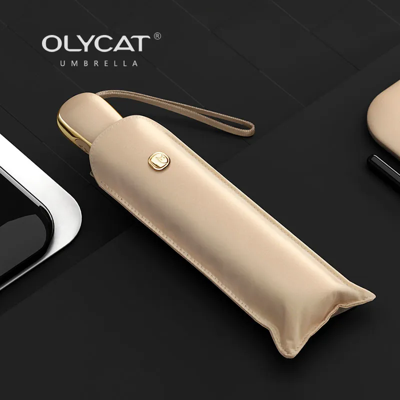 OLYCAT 3 dobramento de revestimento preto automático de protetor solar UV Sunny e Rainy Ultra Light Umbrella Feminino 210320