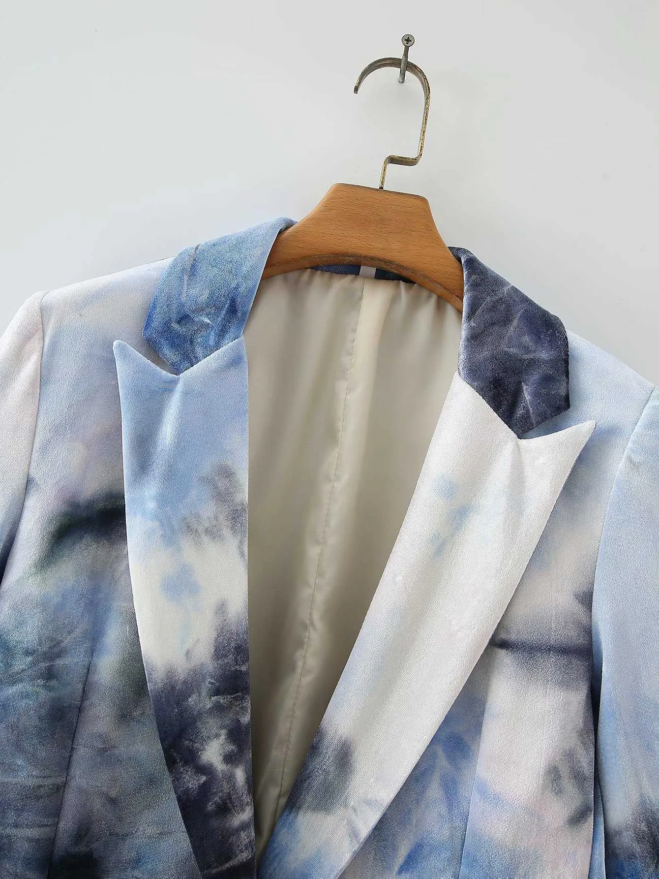 [티쉬] 봄 가을 패션 코트 긴 소매 넥타이 염료 단일 버튼 V 넥 기질 여성 블레이저 13U917 210527