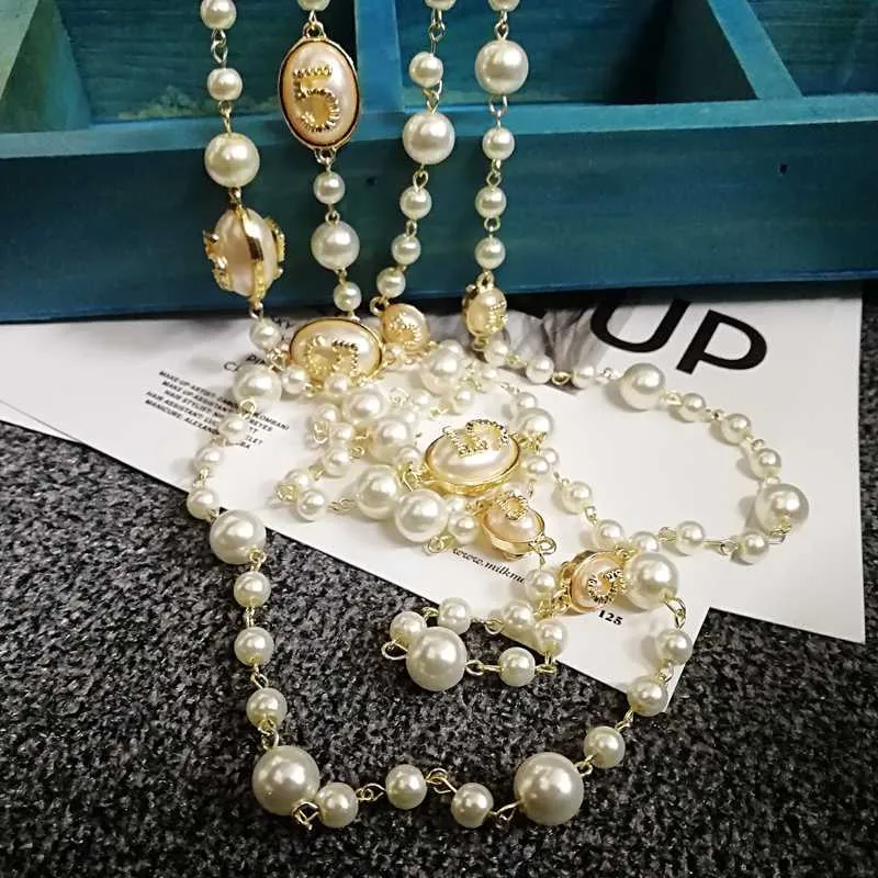 2020 Koreansk dubbellagertröja Långkedja Pearl Necklace Pendant Jewelry for Women Party113524