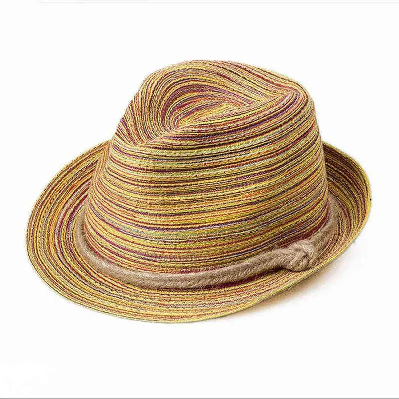 Chapeaux d'été pour femmes hommes arc chapeaux de paille plage Jazz Panama Cape bateau chapeau femmes bohême voyage os G220301