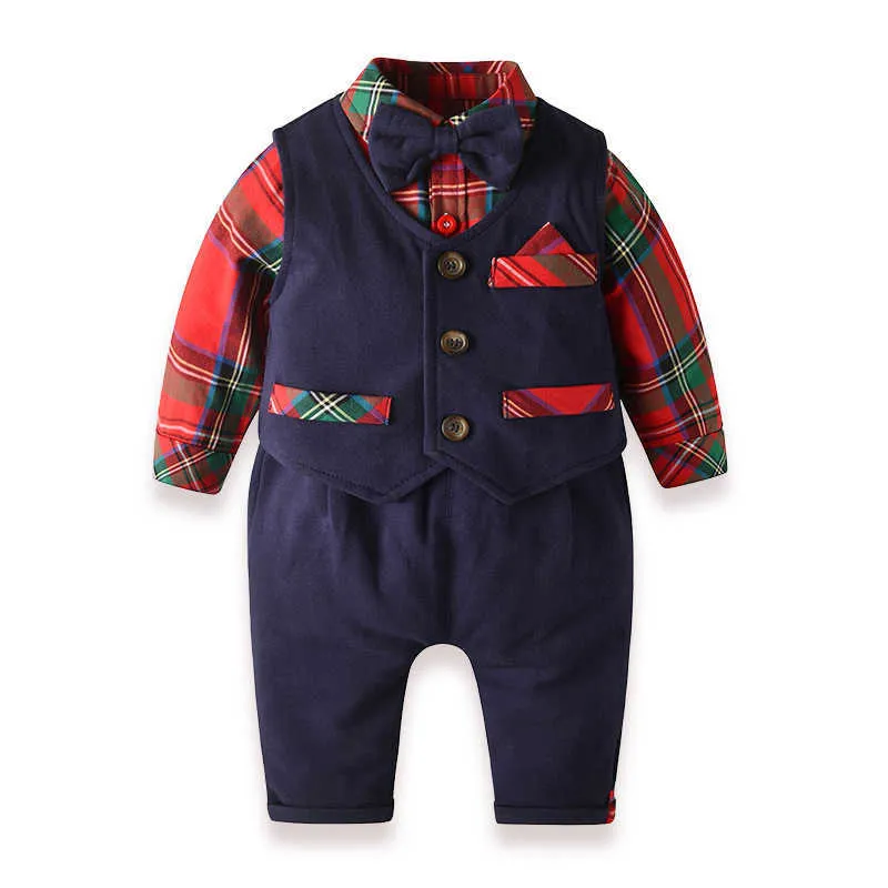 Baby pojkar gentleman kläder set född 1: a födelsedag formell outfit för pojke spädbarn höst dop kläder kostym 210615