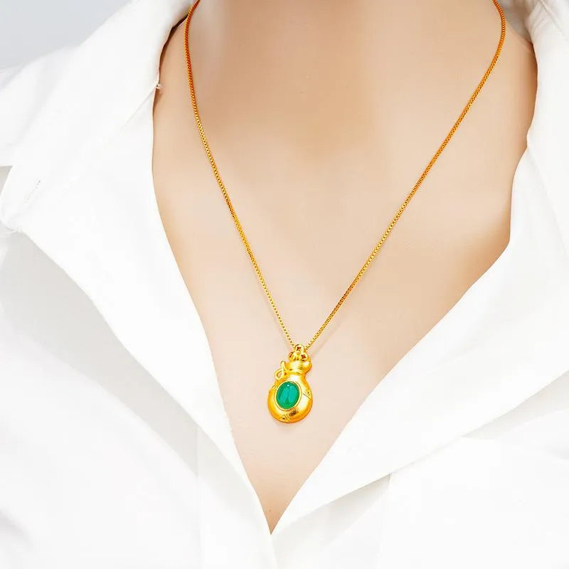 Pendant Necklaces For Women Imitation Jade 24K Gold Plated Lock Money Bag Party Inniversary Jewelry292U