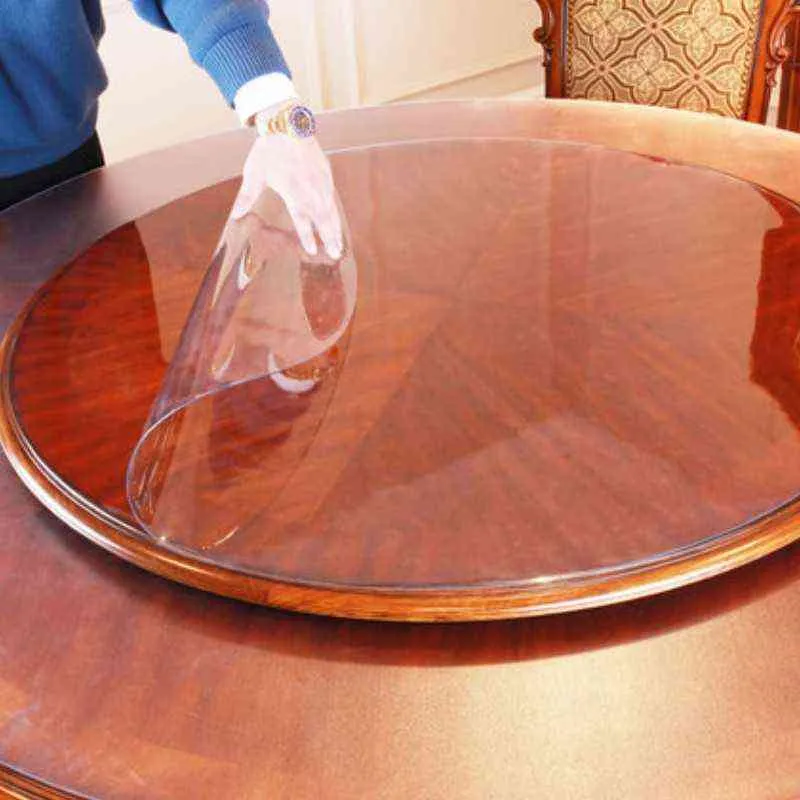 Creative super grand diamètre rond 150 cm nappe en PVC étanche transparent cuisine givré restaurant verre tabl 211103