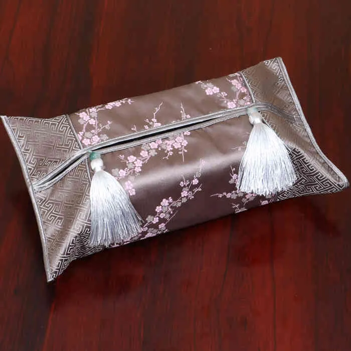 Caixas de tecido de seda de seda chinesa de colcha de retalhos caixas de tecido de cetim de seda tampa tampa de guardanapo de luxo portátil caso de papel de bombeamento portátil 210326